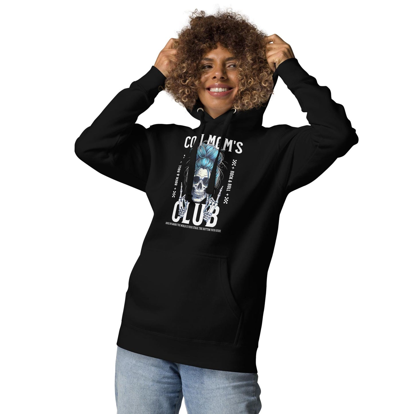 Cool Mom's Club Hoodie - Mom Skull Top Knot Graphic Sweatshirt - Trendy Mom Life Pullover - Funny Motherhood Gift - Edgy Cool Mom Hoodie