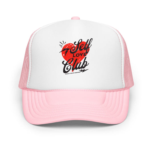 Self Love Club Trucker Hat- Snapback Mesh Hat in Pink or Black- Confidence & Empowerment Cap- Aesthetic Affirmation Hat