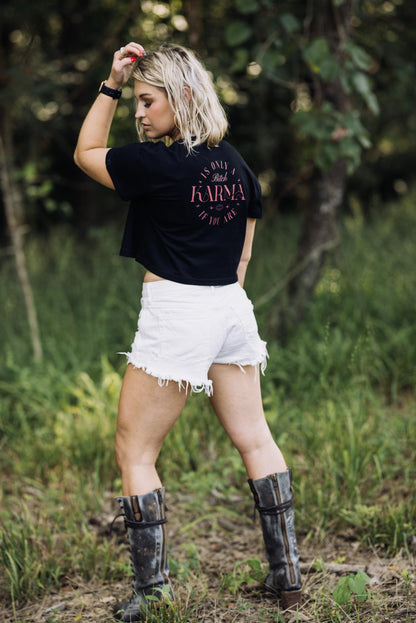 Sassy Graphic Crop Top: Karma Statement Tee for Confident Women