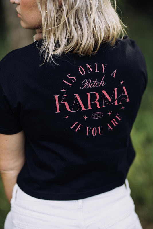 Sassy Graphic Crop Top: Karma Statement Tee for Confident Women