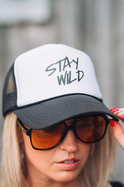 Stay Wild Trucker Hat- Snapback Mesh Hat in Blue, Pink, or Black- Adventure Quote Hat- Wild and Free Hat for Women- Boho Festival Hat