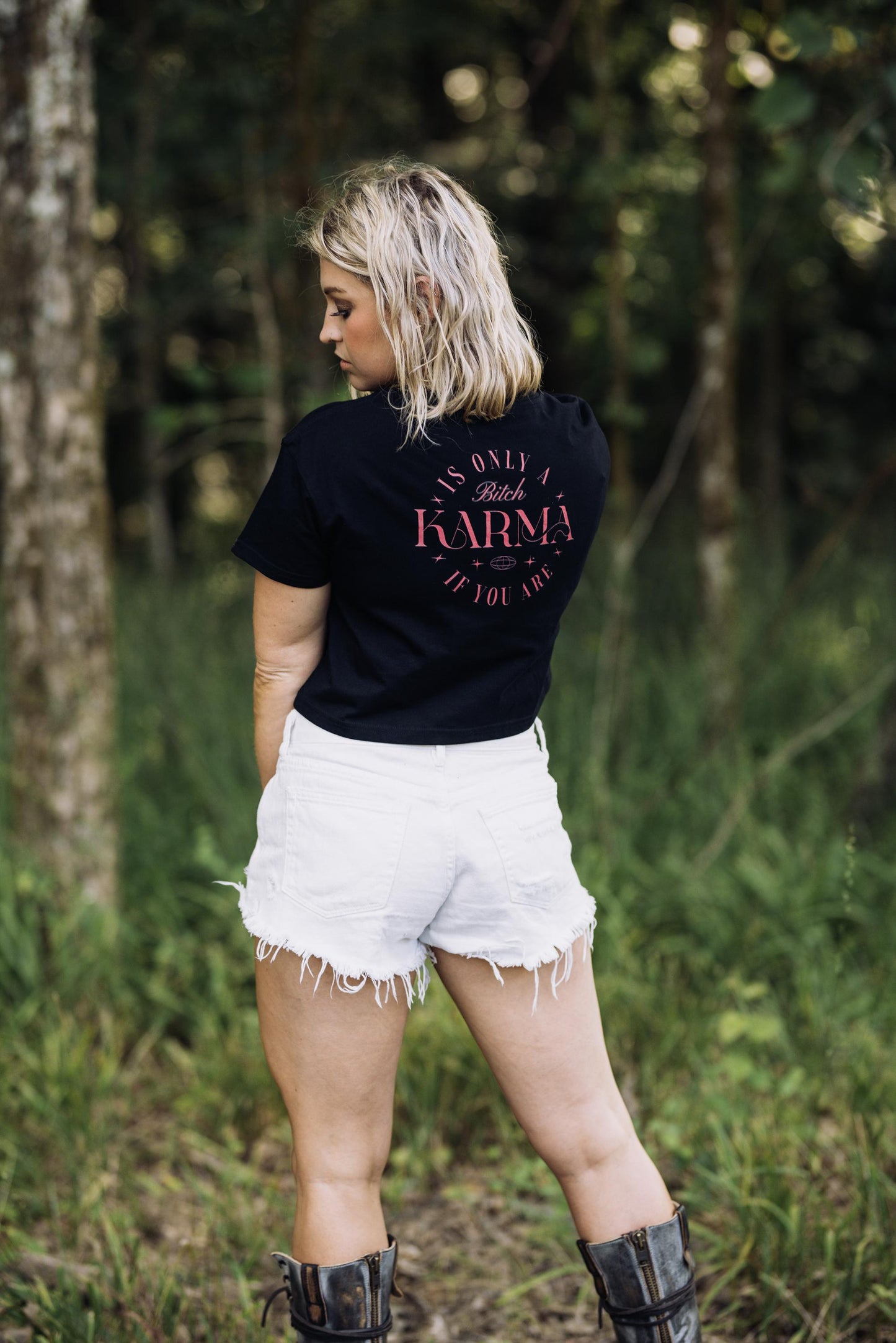 Sassy Graphic Crop Top: Karma Statement Tee for Confident Women