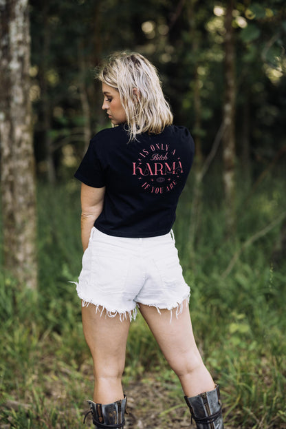 Sassy Graphic Crop Top: Karma Statement Tee for Confident Women