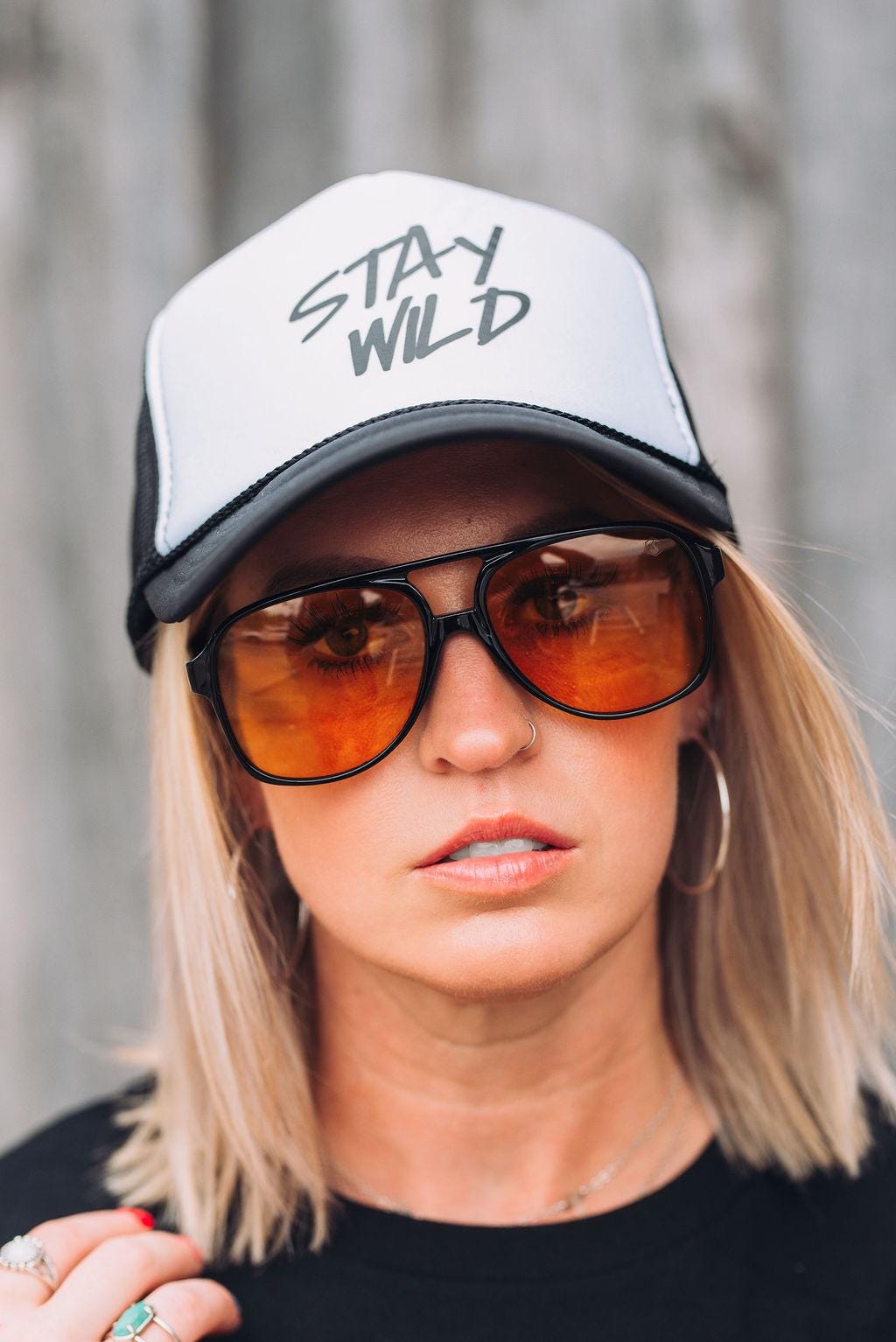 Stay Wild Trucker Hat- Snapback Mesh Hat in Blue, Pink, or Black- Adventure Quote Hat- Wild and Free Hat for Women- Boho Festival Hat