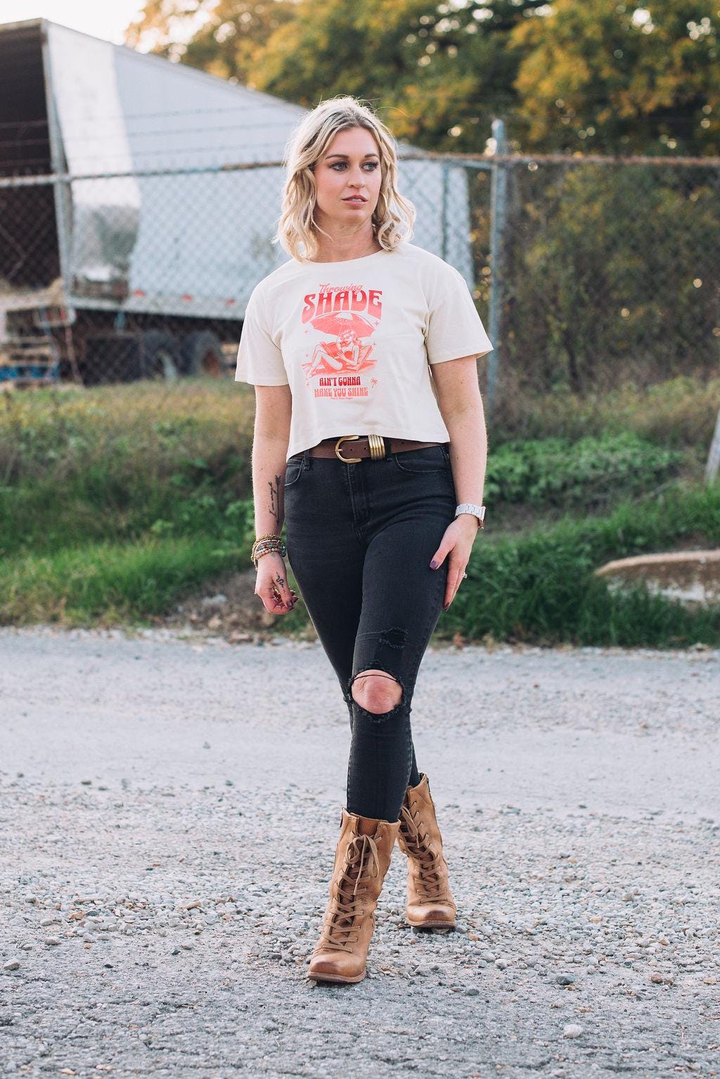 Sassy Crop Top: Throwing Shade Graphic Tee - Empowering Women