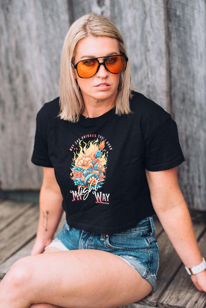 Edgy Empowerment Crop Top: "May the Bridges I Burn Light My Way"