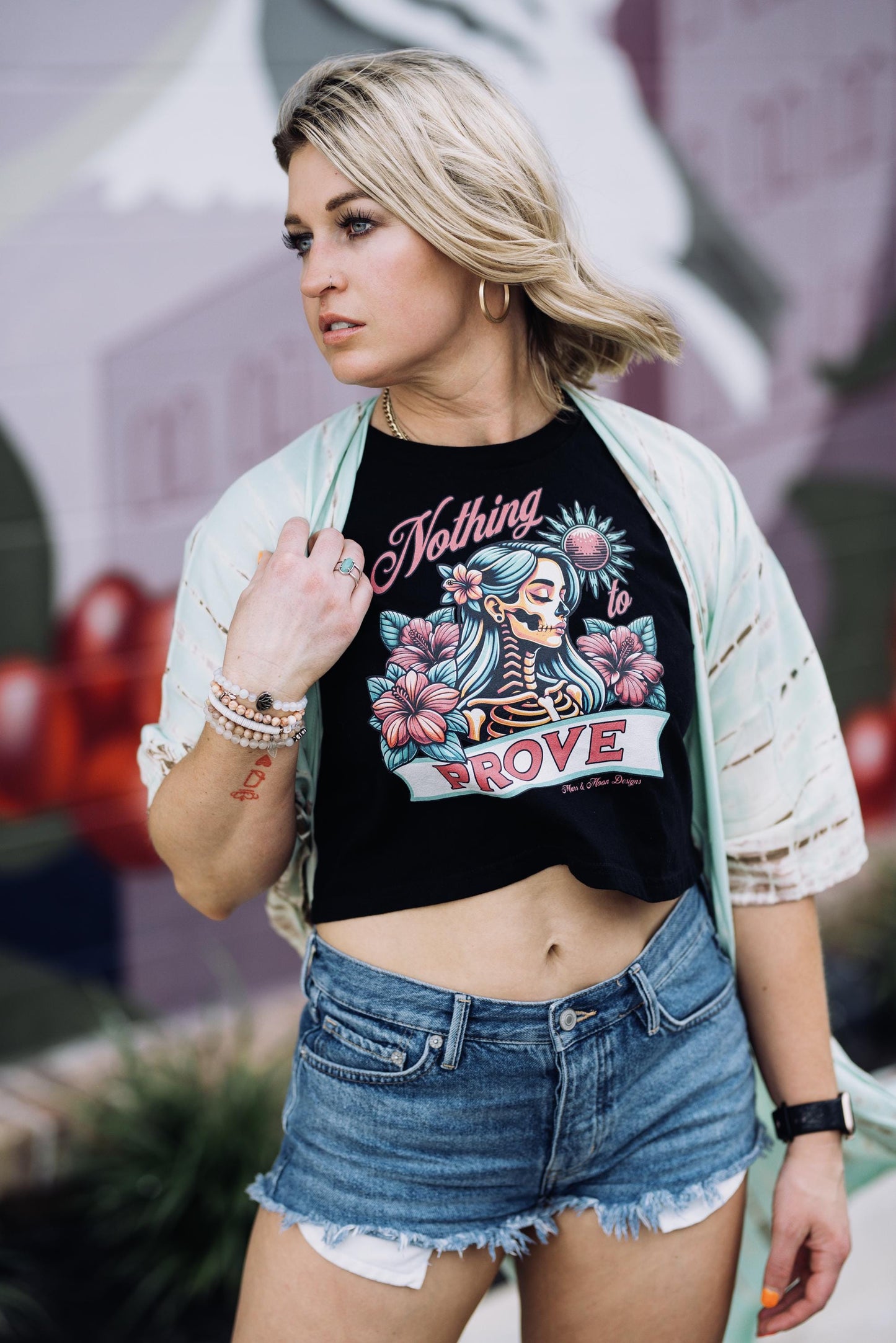 Empowerment Crop Top: Mars & Moon Graphic, Confident Women's Tee