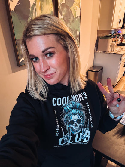 Cool Mom's Club Hoodie - Mom Skull Top Knot Graphic Sweatshirt - Trendy Mom Life Pullover - Funny Motherhood Gift - Edgy Cool Mom Hoodie