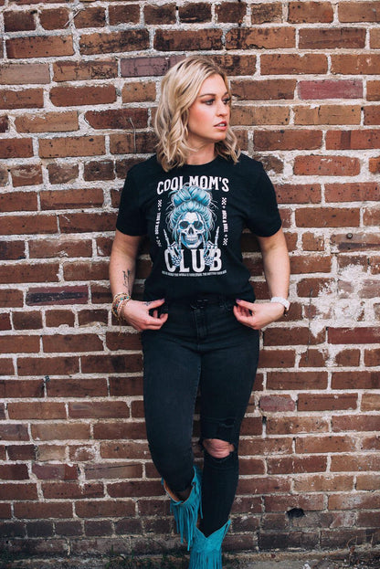 Cool Mom’s Club Shirt - Mom Skull Graphic Tee with Messy Bun - Bella Canvas Funny Mom T-shirt - Trendy Cool Mom Aesthetic