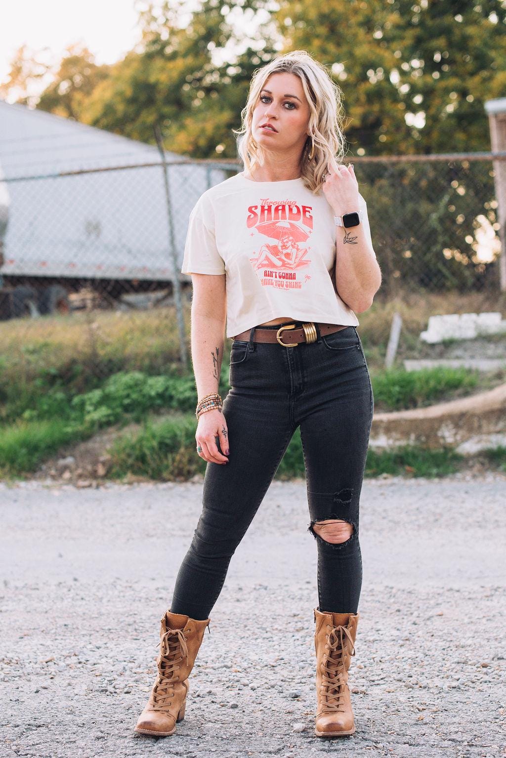 Sassy Crop Top: Throwing Shade Graphic Tee - Empowering Women