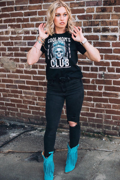 Cool Mom’s Club Shirt - Mom Skull Graphic Tee with Messy Bun - Bella Canvas Funny Mom T-shirt - Trendy Cool Mom Aesthetic