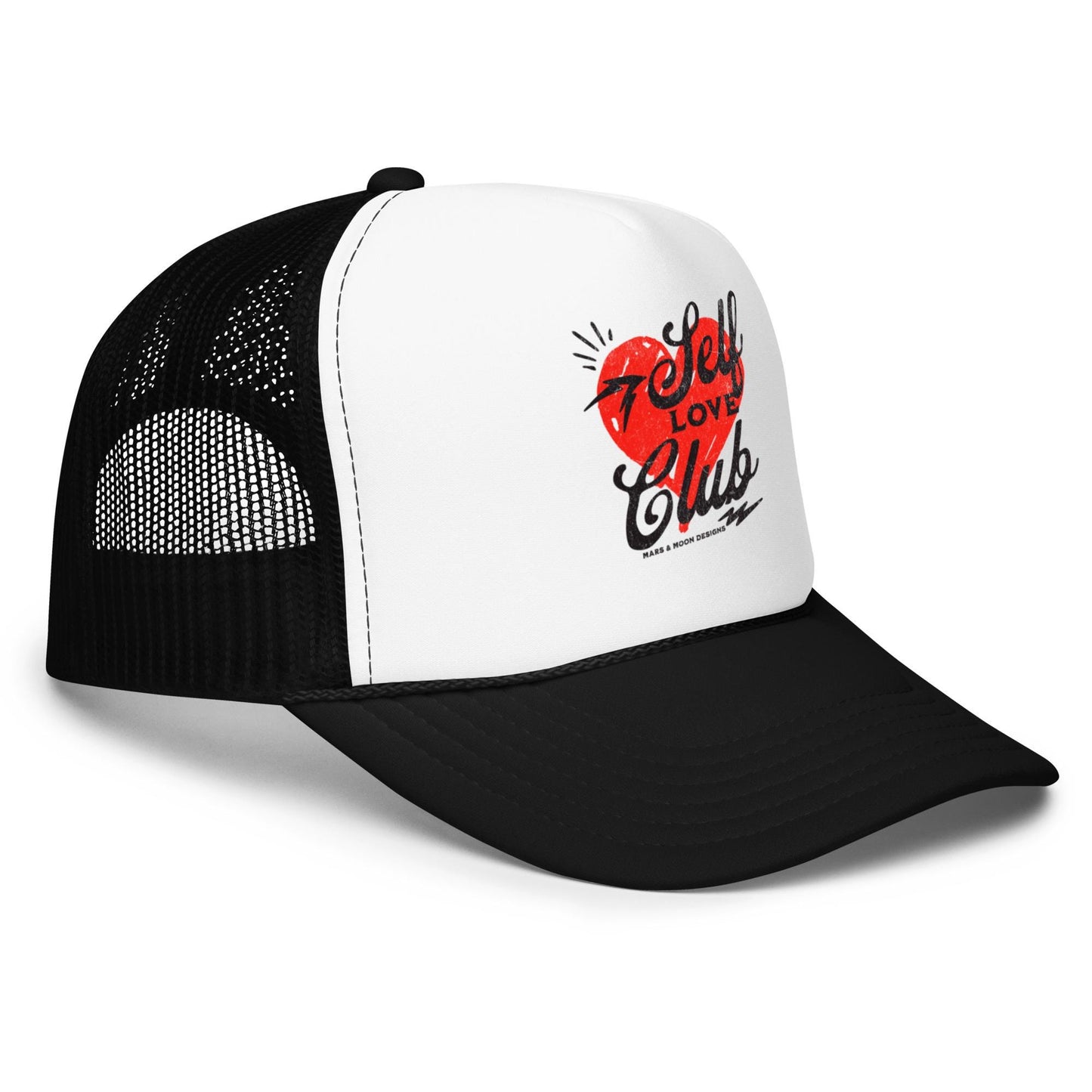 Self Love Club Trucker Hat- Snapback Mesh Hat in Pink or Black- Confidence & Empowerment Cap- Aesthetic Affirmation Hat