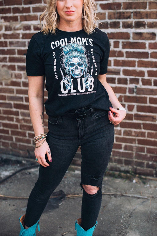 Cool Mom’s Club Shirt - Mom Skull Graphic Tee with Messy Bun - Bella Canvas Funny Mom T-shirt - Trendy Cool Mom Aesthetic
