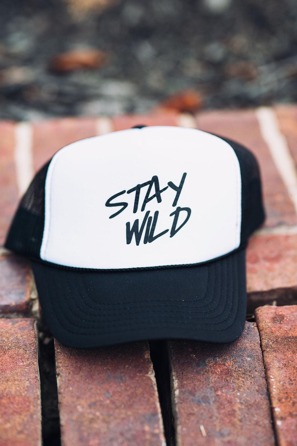 Stay Wild Trucker Hat- Snapback Mesh Hat in Blue, Pink, or Black- Adventure Quote Hat- Wild and Free Hat for Women- Boho Festival Hat