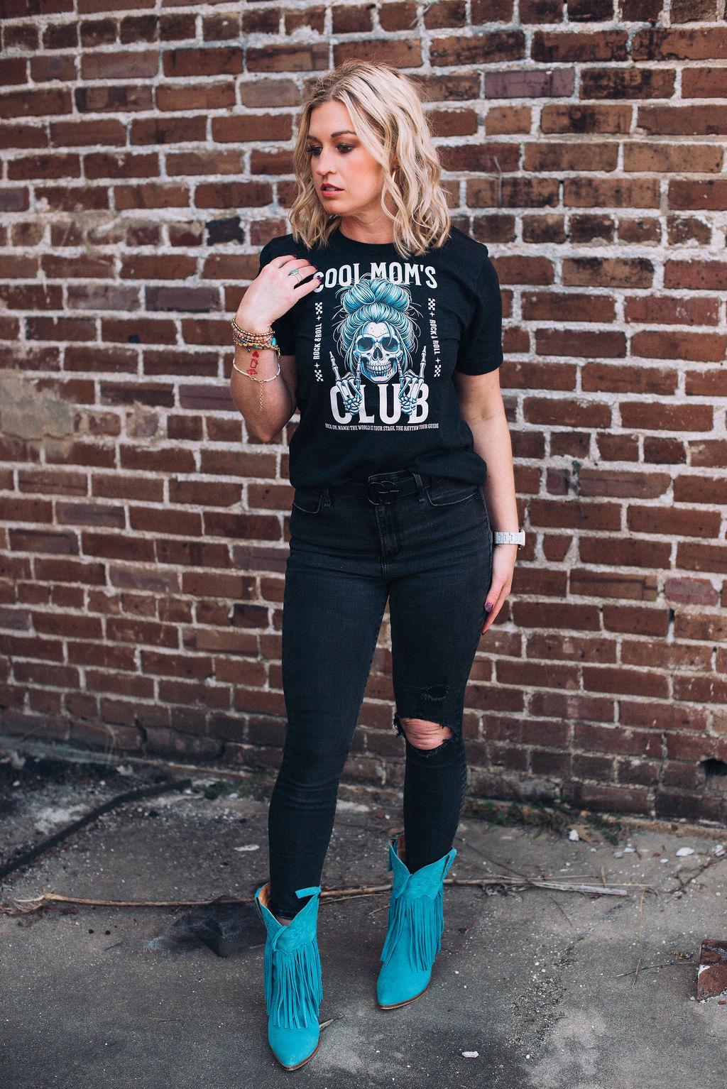 Cool Mom’s Club Shirt - Mom Skull Graphic Tee with Messy Bun - Bella Canvas Funny Mom T-shirt - Trendy Cool Mom Aesthetic