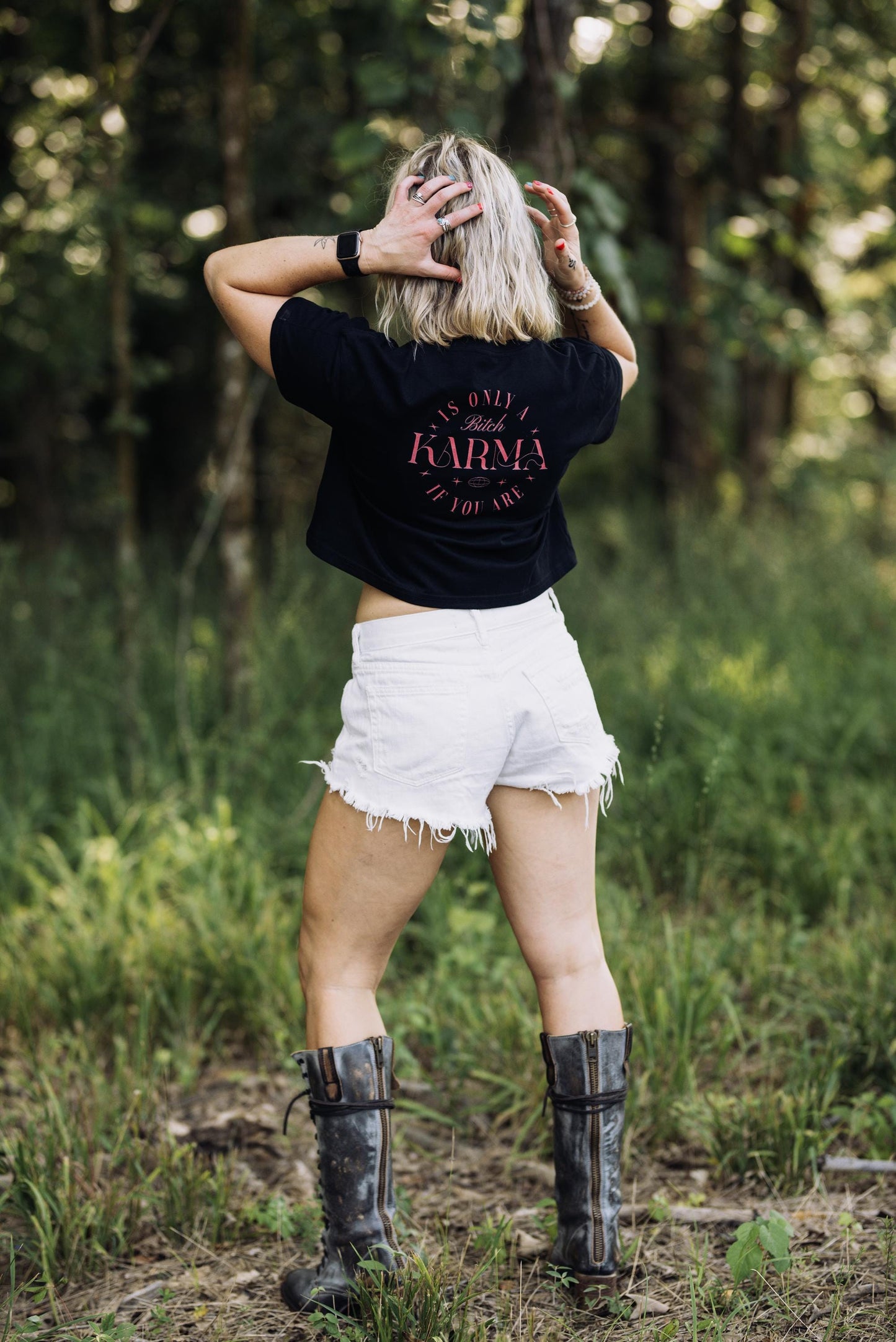 Sassy Graphic Crop Top: Karma Statement Tee for Confident Women