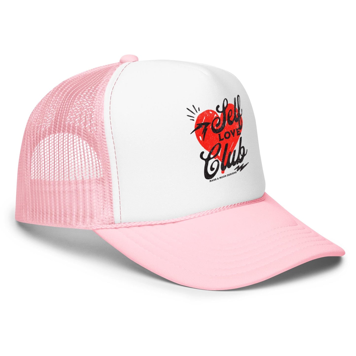 Self Love Club Trucker Hat- Snapback Mesh Hat in Pink or Black- Confidence & Empowerment Cap- Aesthetic Affirmation Hat
