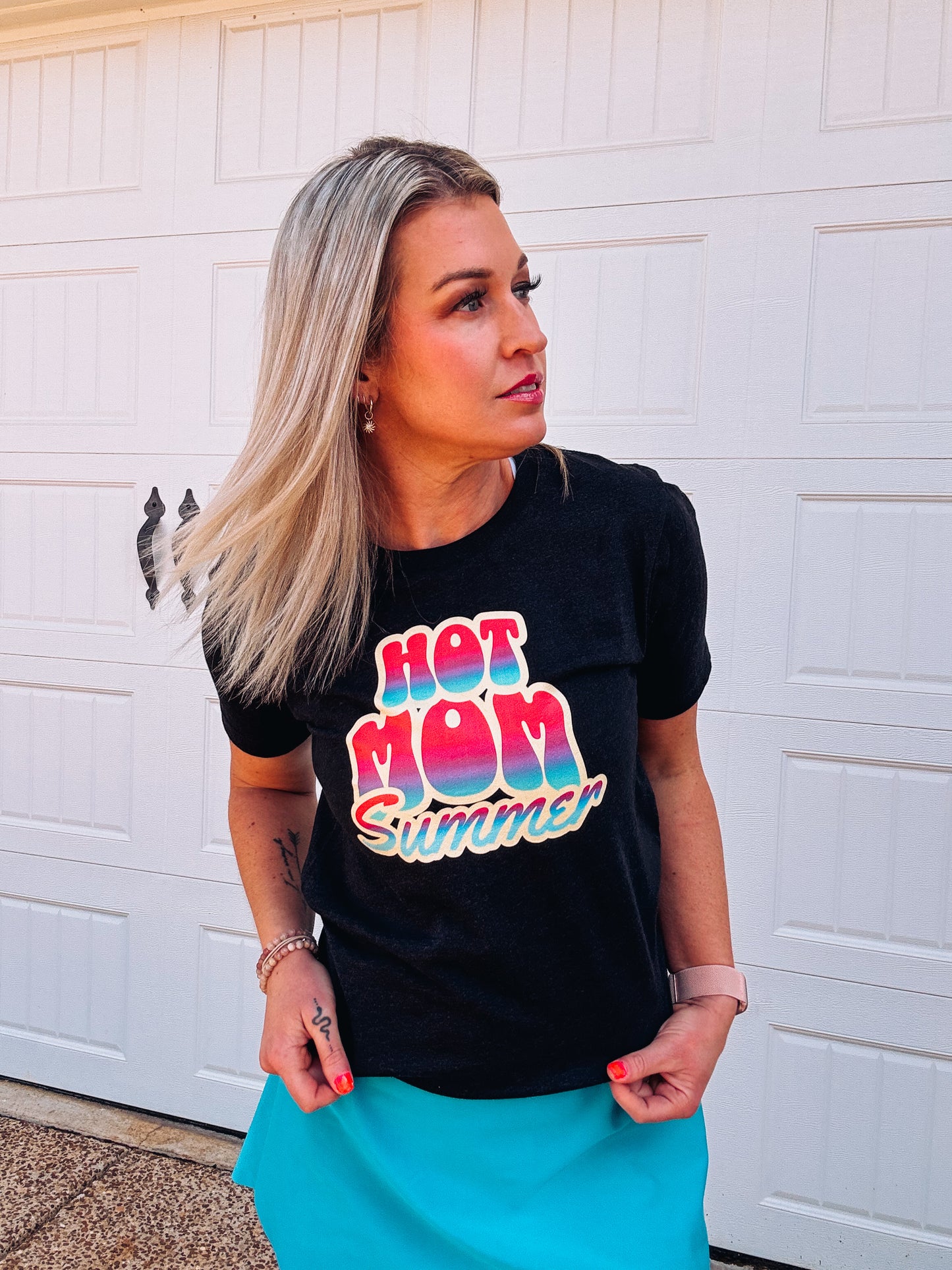 Hot Mom Summer Graphic Tee - Bella + Canvas Unisex Shirt - Pink & Blue Trendy Summer Tee