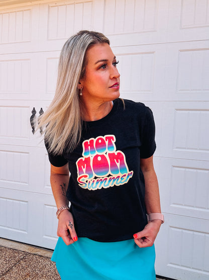 Hot Mom Summer Graphic Tee - Bella + Canvas Unisex Shirt - Pink & Blue Trendy Summer Tee