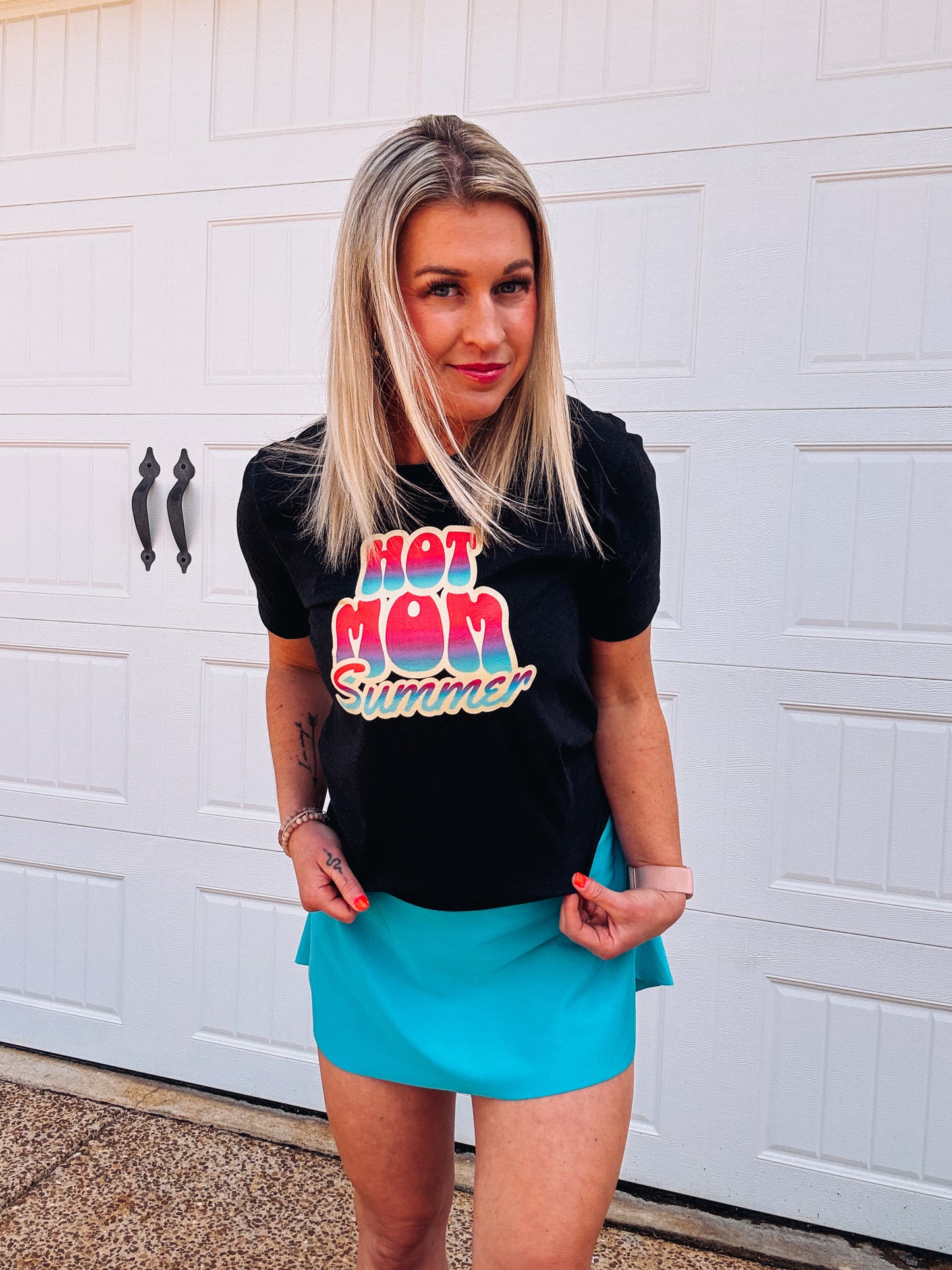 Hot Mom Summer Graphic Tee - Bella + Canvas Unisex Shirt - Pink & Blue Trendy Summer Tee