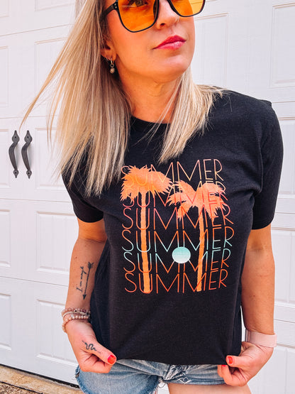 Summer Palm Tree Graphic Tee - Bella + Canvas Unisex T-shirt - Beach Vacation Shirt