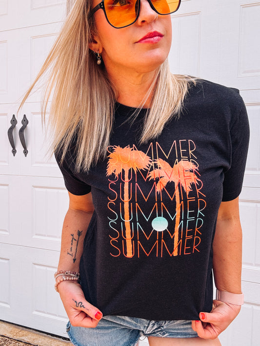 Summer Palm Tree Graphic Tee - Bella + Canvas Unisex T-shirt - Beach Vacation Shirt