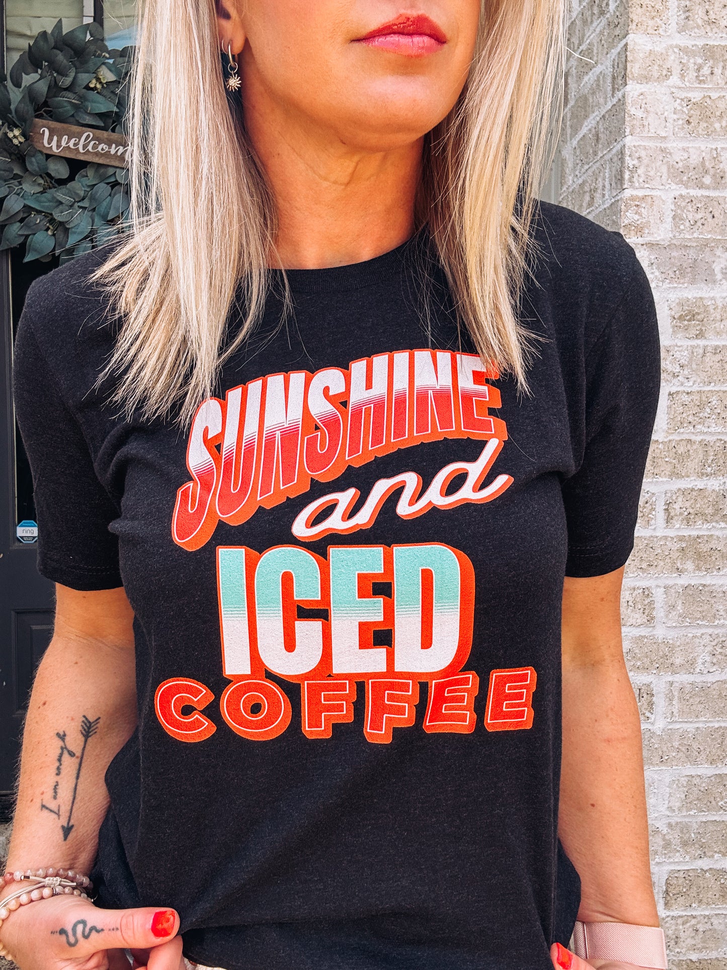 Sunshine & Iced Coffee Graphic Tee - Bella + Canvas Women's Summer Shirt - Cute Coffee Lover Tee