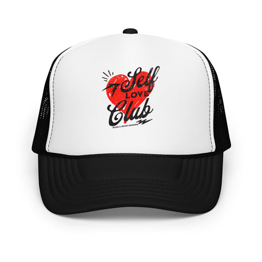 Self Love Club Trucker Hat- Snapback Mesh Hat in Pink or Black- Confidence & Empowerment Cap- Aesthetic Affirmation Hat