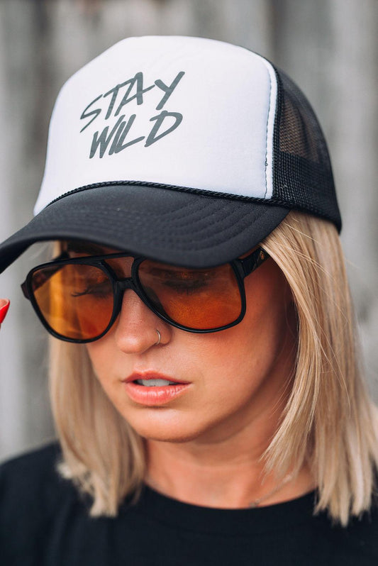 Stay Wild Trucker Hat- Snapback Mesh Hat in Blue, Pink, or Black- Adventure Quote Hat- Wild and Free Hat for Women- Boho Festival Hat