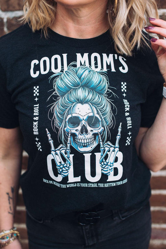Cool Mom’s Club Shirt - Mom Skull Graphic Tee with Messy Bun - Bella Canvas Funny Mom T-shirt - Trendy Cool Mom Aesthetic