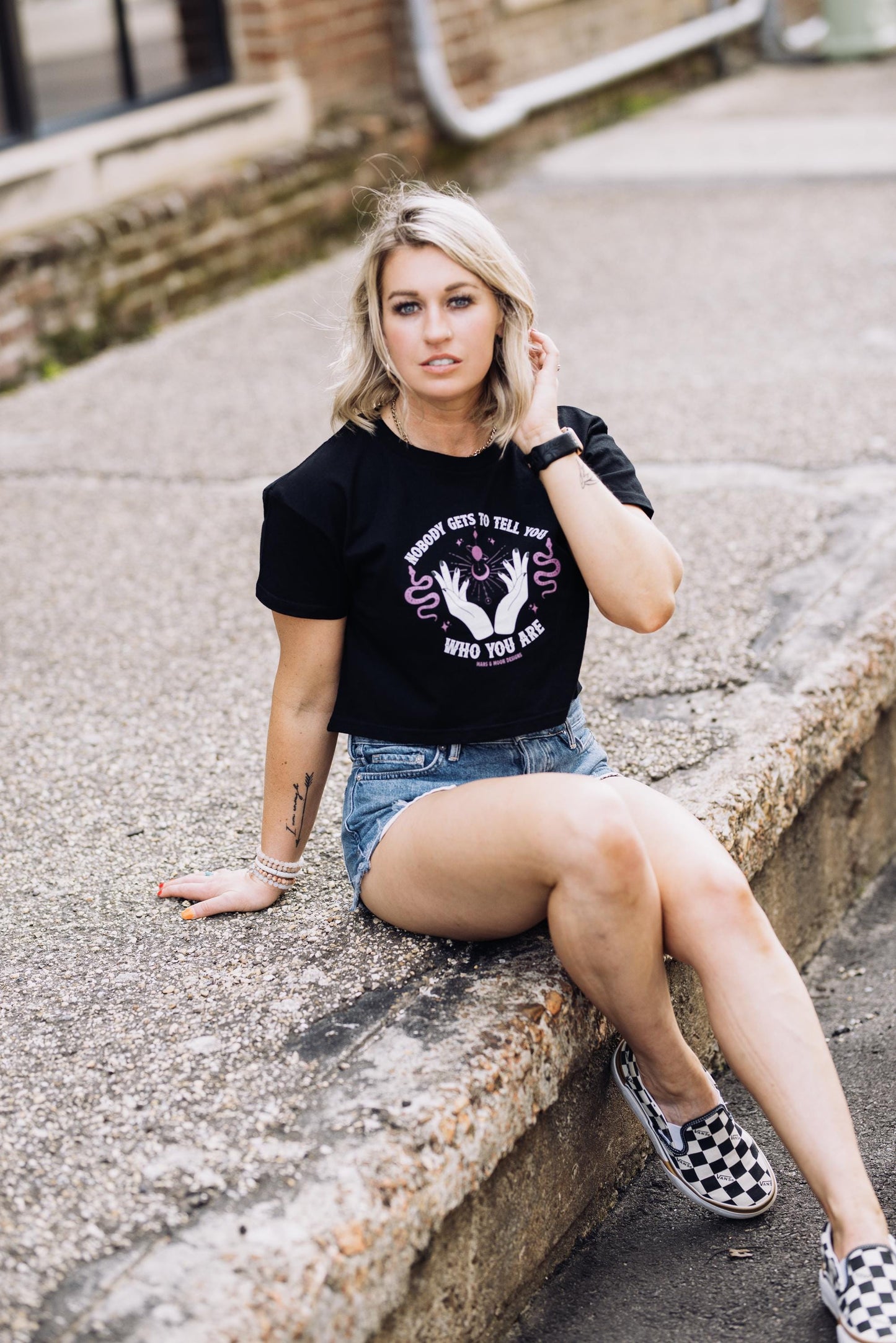 Empowerment Crop Top: Mars & Moon Design - Women's Affirmation Tee