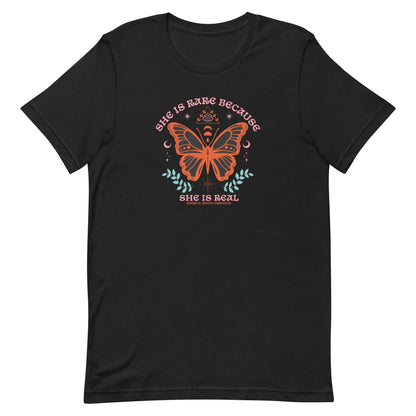 She is Rare Because She is Real Bella Canvas T-Shirt - Inspirational Graphic Tee for Women - Empowering Quote T-shirt - Bold Self Love Shirt