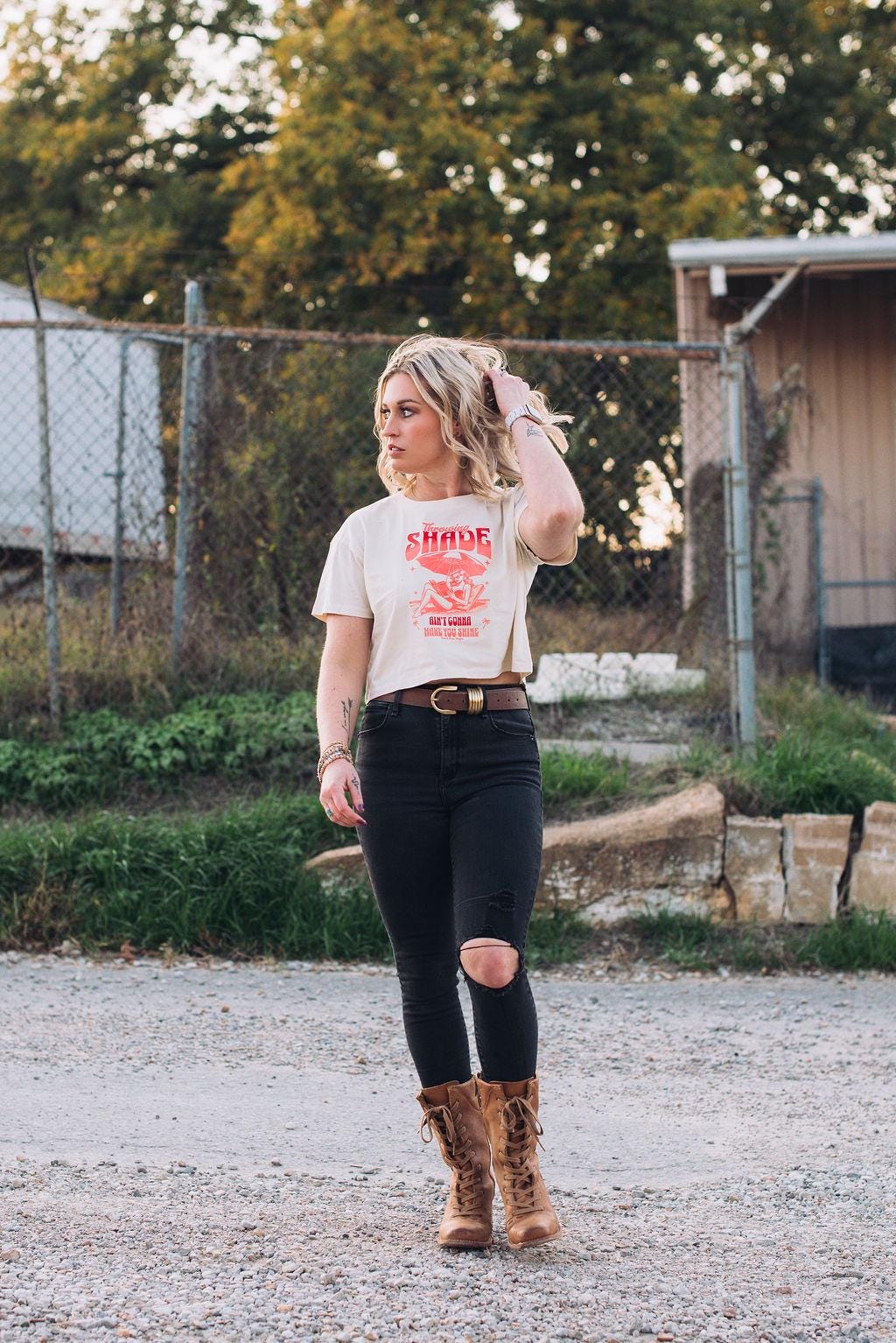 Sassy Crop Top: Throwing Shade Graphic Tee - Empowering Women