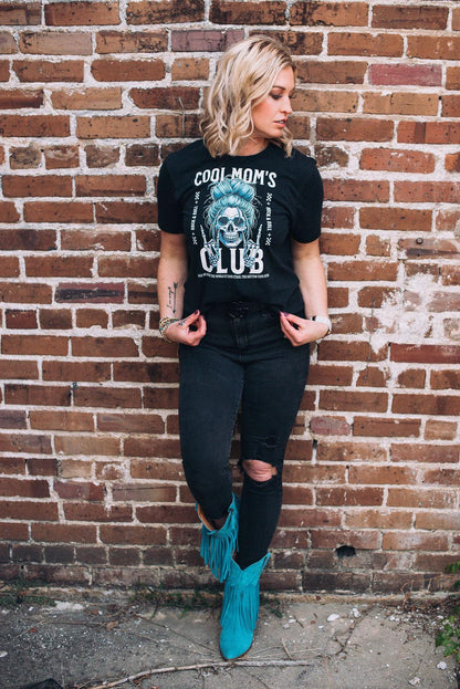 Cool Mom’s Club Shirt - Mom Skull Graphic Tee with Messy Bun - Bella Canvas Funny Mom T-shirt - Trendy Cool Mom Aesthetic